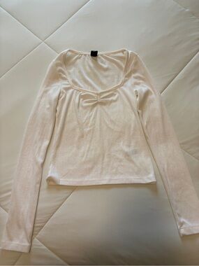Wild Fable Women’s Long Sleeve Square Neck Top with Bow - White